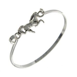 Western Trotting Arabian Horse Silvertrone Cuff Slim Bracelet